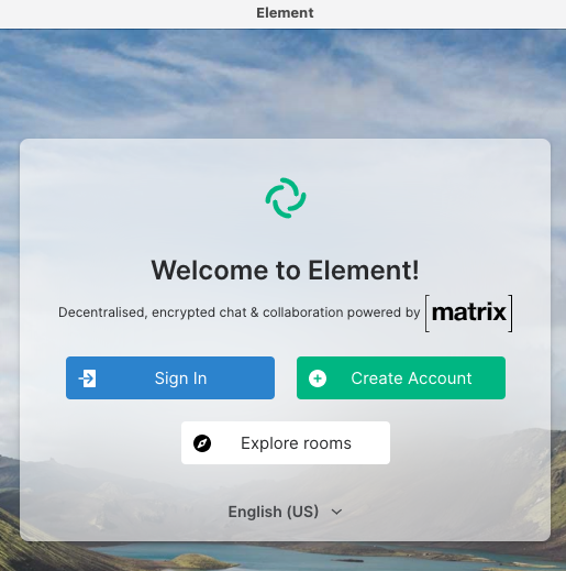 Selected login button in the element matrix client
