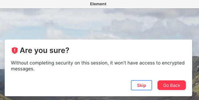 Confirmation of skipping the input of a security phrase